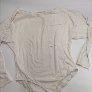 Women's White Long Sleeve Free People body suit pocket XS  100% Cotton